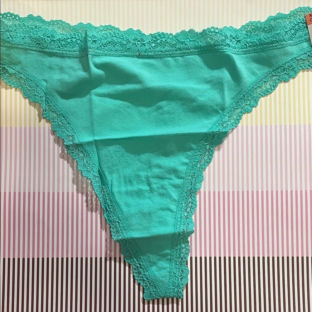 Jenni Plus Lace Trimmed Teal Thong Panty Sz XXXL